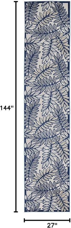Nourison Home Aloha Ivory Navy 2'3" x 12' Area Rug - Easy Clean, Non Shedding, Bed Room, Living Room, Dining Room, Kitchen (12' Runner)