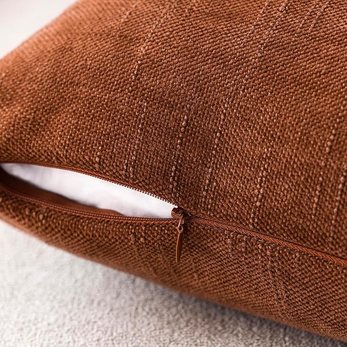 Foindtower Pack of 2 Soft Textured Throw Decorative Pillow Covers Square Accent Solid Cushion Cover Cozy Farmhouse Pillow Case with Zipper for Couch Sofa Bed Living Room 18x18 Inch, Burnt Orange