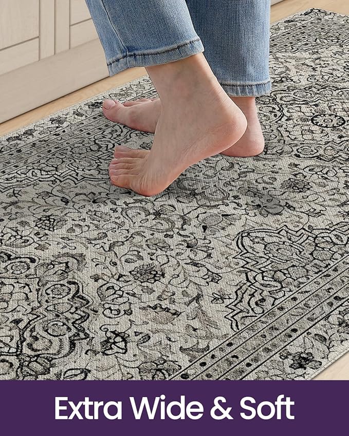 DEXI Kitchen Mats for Floor Cushioned, 23x86 Extra Large Long Runner Rug Non Slip, Waterproof Soft Comfort Standing Padded Anti Fatigue Decorative, Brown Grey