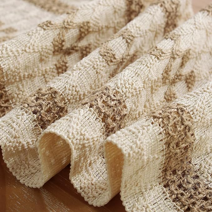 Niviy Boho Table Runner with Tassels 12 x 120 Inches Long, Cream & Brown Rustic Farmhouse Table Runner with Tassels for Home Kitchen Holiday Party and Wedding Decor Runner