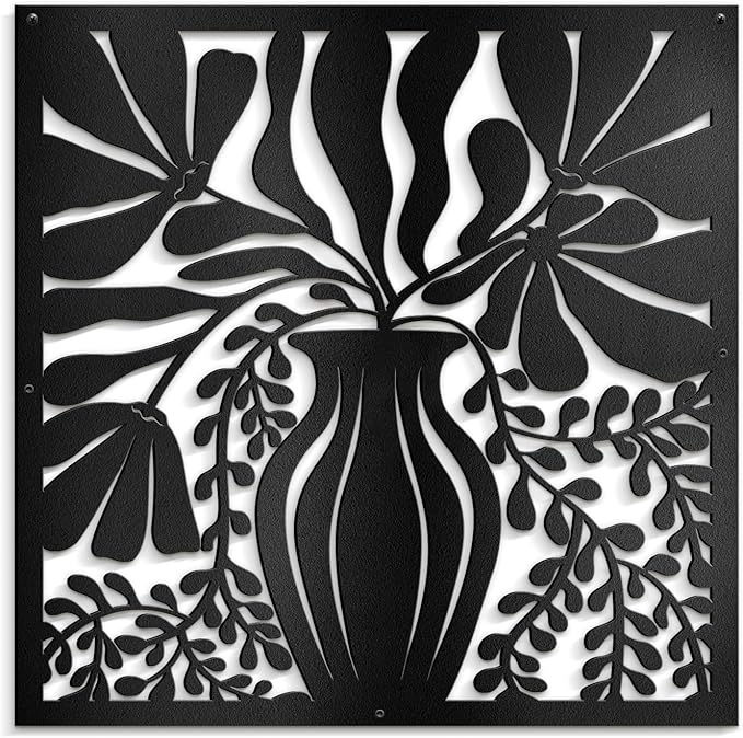 SIGNLEADER Metal Wall Art Decor Leaves in Black Bottle Minimalist Modern Abstract Wall Sculpture Hangings Home Decoration for Living Room, Bedroom, Bathroom, Kitchen, Outdoor - 18" Black