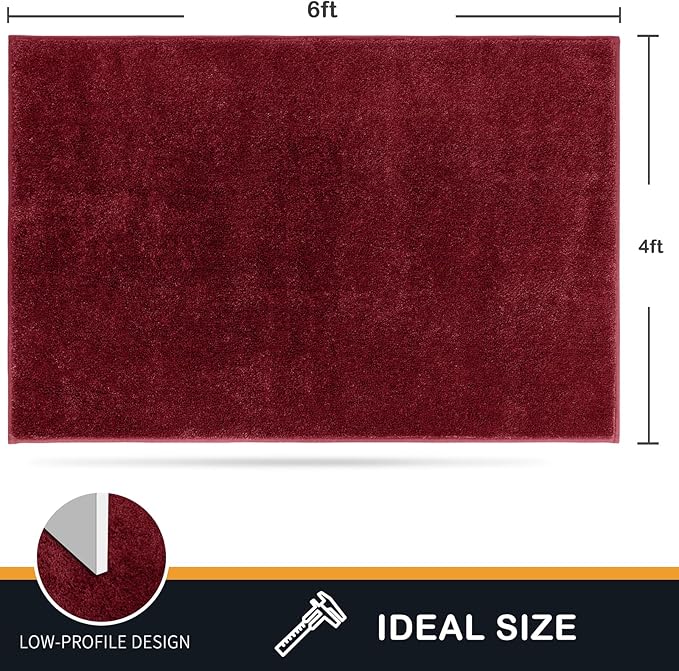 PURRUGS Easy Care Area Rug 4ft x 6ft, Non-Slip Machine Washable Entryway Rug, Dog Door Mat, Stain Resistant Accent Rug for Hallway, Living Room, Bedroom and Mudroom, Burgundy Red