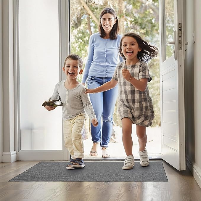 StepAura Indoor Ultra Thin Door Mat 24"x36", Low Profile Non Slip Rubber Backing Front Door Mat Indoor Entrance, Grey