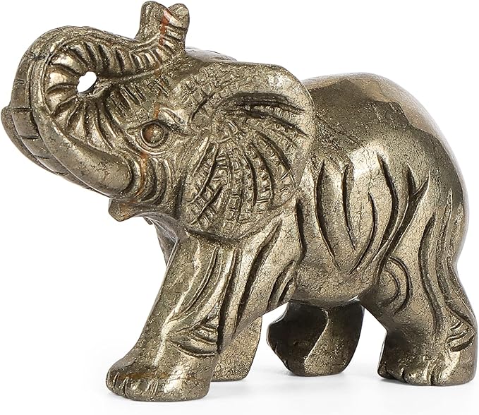 2.5" Pyrite Crystal Elephant Statue - Hand Carved Healing Craft Home Office Decor & Gifts