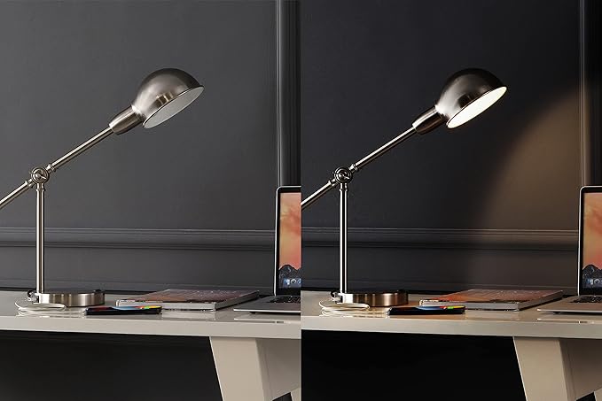 JONATHAN Y JYL7123B Curtis 20.25" Iron Adjustable Dome Shade LED Task Lamp, USB Charging Port, Classic, Coastal, Industrial, Vintage, Farmhouse, Traditional for Bedroom, Living Room, Office, Nickel