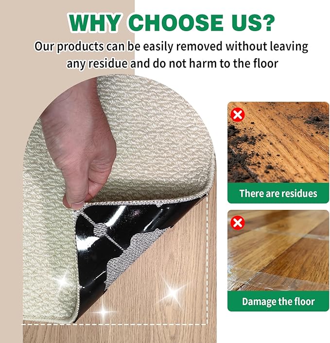32 PCS Carpet Tape,Non Slip Carpet Pads for Area Rugs on Hardwood Floors,Laminate,Tile,LVP Floors,Reusable and Removable Rug Corner Pads with No Residue