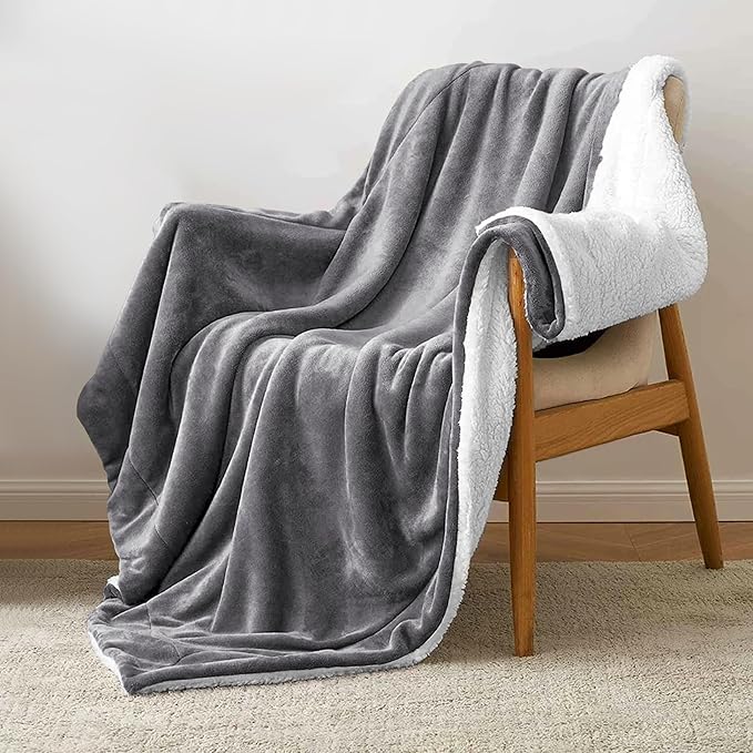 MOONLIGHT20015 Sherpa Throw Blanket - (Grey, 50X60 Inches) Soft and Warm Blankets for Winter Thick, Fluffy and Plush Blanket for Bed, Sofa, Camping and Travel