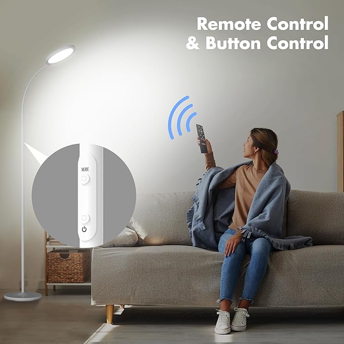 Cream White Floor Lamp,Super Bright Dimmable LED Lamps for Living Room, Custom Color Temperature Standing Lamp with Remote Push Button, Adjustable Gooseneck Reading Floor Lamp for Bedroom Office
