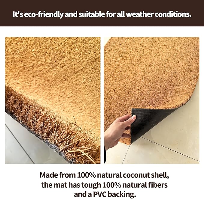 Timerala Coco Coir Door Mat with Heavy-Duty，Welcome doormats，Dirt Trapping Entry Mat，Weather Resistant,Non-Slip Outdoor Door Mats，43 * 76 cm，PVC Backing
