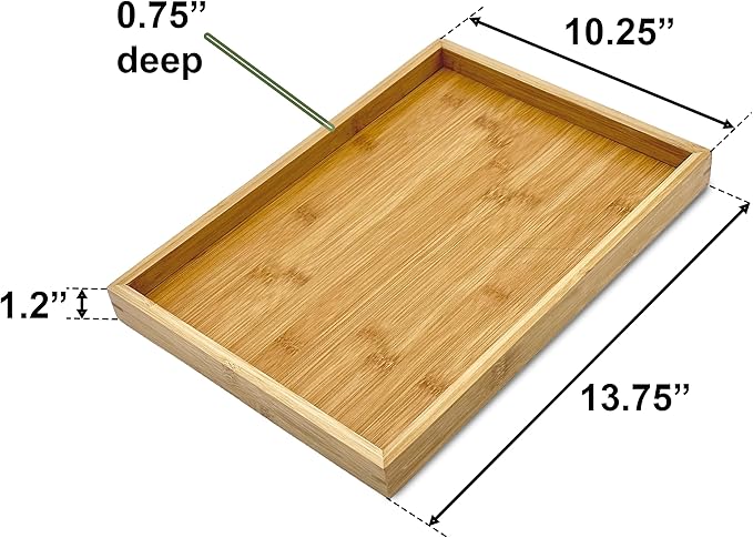 Bam & Boo Natural Bamboo Serving Tray Modern Rectangular (Bamboo, 13.75” x 10.25" x 1.2") for Food, Drinks, Decor, Vanity in Home, Kitchen, Bathroom, Coffee Table, Bed