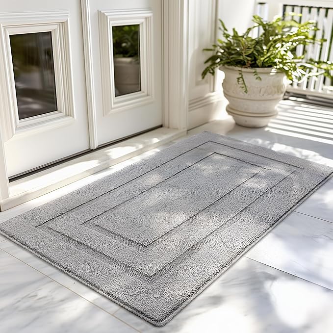 GRANNY SAYS Front Door Mat Outside Entrance, Welcome Matt Non-Slip, Outdoor Door Mats for Entryway, Long Front Porch Mat Low Profile Resist Dirt Easy to Clean, 47"x32", Grey