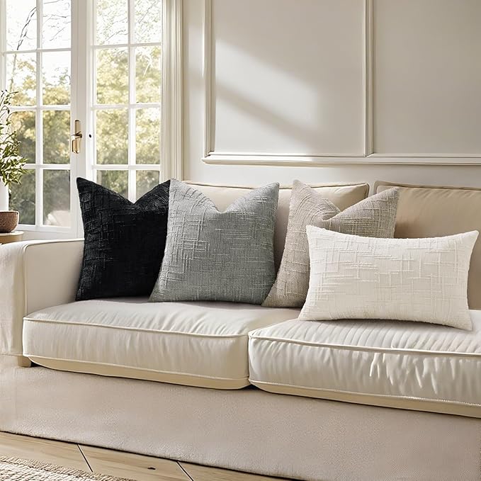 decorUhome Neutral Grey Chenille Euro Sham Throw Pillow Covers 26x26 Set of 2 Textured Slubby Couch Pillow Covers Farmhouse Accent Modern Neutral Decorative Pillow Cases for Bed Sofa Living Room