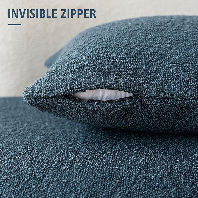 Foindtower Textured Boucle Throw Pillow Covers Accent Solid Pillow Cases Cozy Soft Decorative Couch Cushion Case for Chair Sofa Bedroom Living Room Home Decor, 18 x 18 Inch,Blue