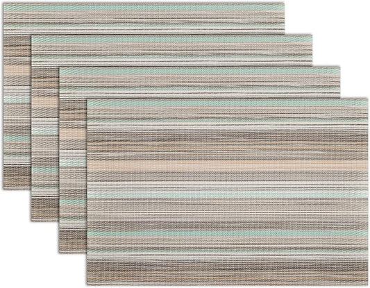 Winknowl Placemats Set of 4, Heat Resistant Non-Slip Vinyl Woven Table Mats for Dining Table, Washable Durable Elegant Place Mats for Kitchen Indoor/Outdoor Use (Teal Green)