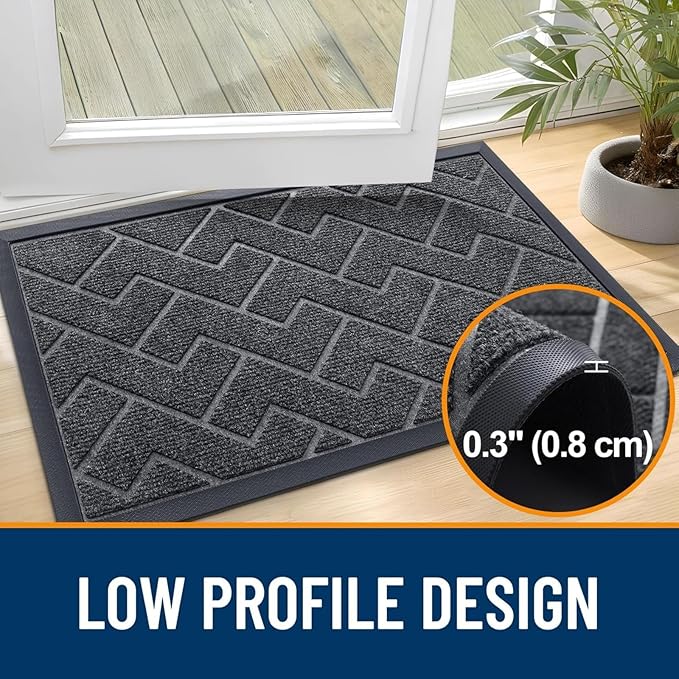 OLANLY Front Door Mat Indoor Outdoor Entrance, Waterproof All-Season, All-Weather Doormat, Sturdy Natural Rubber, Low Profile, Easy Clean Patio Porch Entryway Mat, Herringbone Brick (Grey, 71x47)
