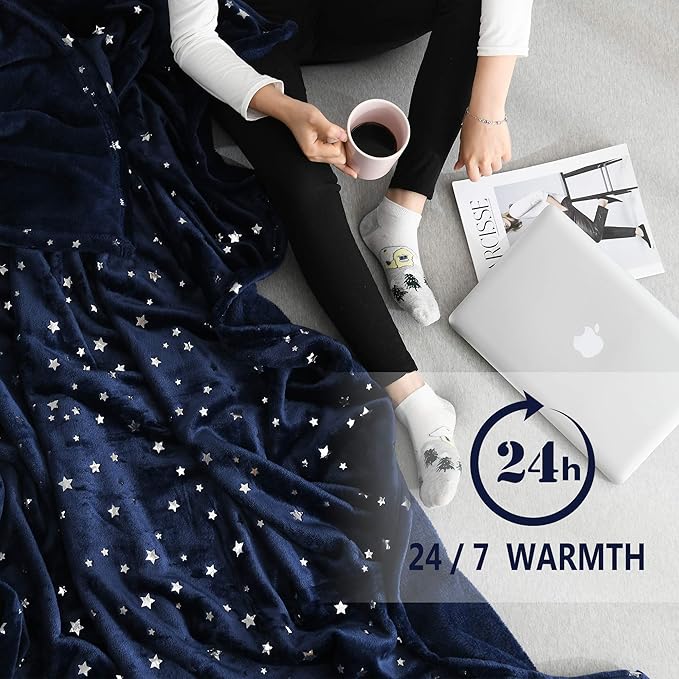 NANPIPER Throw Blanket, Ultra Soft Thick Microplush Bed Blanket, All Season Premium Fluffy Microfiber Fleece Throw for Sofa Couch (Twin Size 65"x80", Navy Blue)
