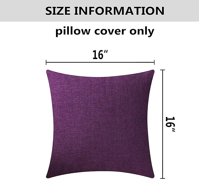 Home Brilliant 16x16 Pillow Covers Eggplant Linen Throw Pillow Covers Decorative Throw Pillows for Couch, 16 x 16 inch, 40cm, Purple