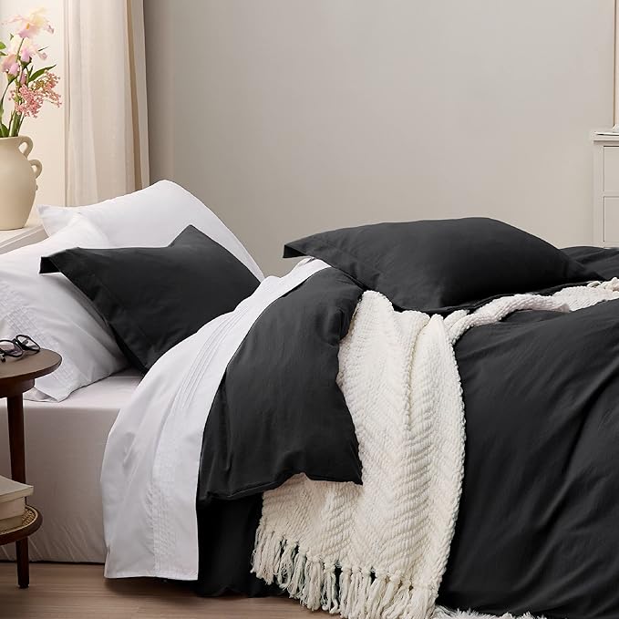 Bedsure Black Oversized King Duvet Cover - 3 Pieces Prewashed Cotton-Like Extra Soft Bedding Set, Includes 1 Duvet Cover 120x98 Inches with Zipper Closure & 2 Pillow Shams, Comforter Not Included