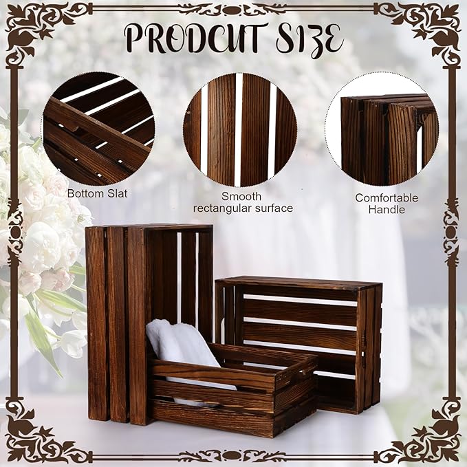 Soaoo 3 Pcs Decorative Nesting Wooden Crates for Storage Display, 3 Sizes Rustic Wood Decorative Storage Crates with Handle Farmhouse Crate Box Container(Vintage Rustic Brown)