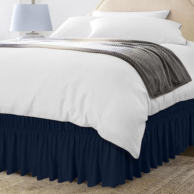 Utopia Bedding Full Elastic Bed Ruffle - Easy Wrap Around Ruffle - Microfiber Bed Skirt with Adjustable Elastic Belt 16 Inch Tailored Drop - Hotel Quality Bedskirt, Fade Resistant (Full, Navy)