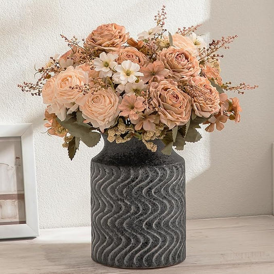 Rustic Vases for Home Decor. Ceramic Vase for Dining Table Decor. Terracotta Decorative Vase - 7.8inch Black Vintage Fall Flower Vase - Rustic Table Vases
