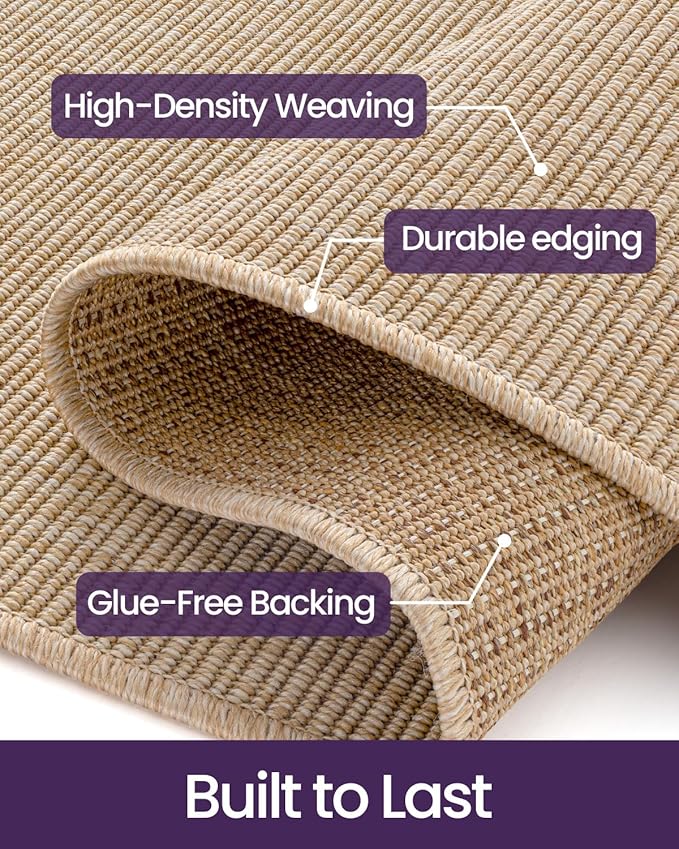 DEXI Hallway Runner Rug 3.3x6.7, Woven Braided Farmhouse Runner Carpet Indoor, Absorbent Thin Long Entryway Runners for Kitchen, Laundry Room, Patio Entrance, Beige