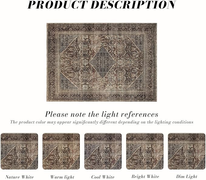 Domitapis Area Rug 6×9, Large Vintage Boho Rug,Ultra-Soft Low Pile, Washable, Non Slip,Stain Resistant, Printed Carpet for Living Room Bedrooms Playroom Office Kitchen,Oat/Antiquity