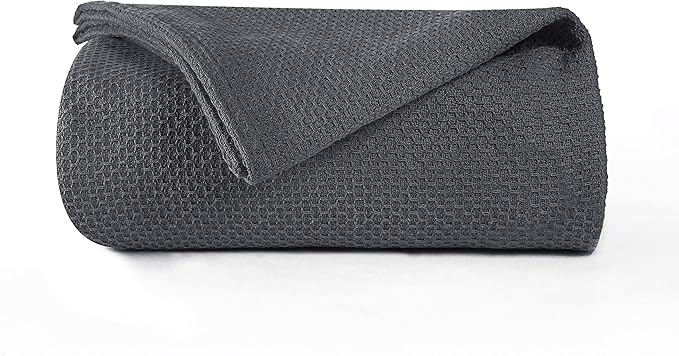 BOUTIQUO 100% Cotton Bed Blanket, Breathable Thermal Twin Size, Soft Honeycomb Waffle Blanket 60"x90", Perfect for Layering Any Bed for All Season, Charcoal Grey
