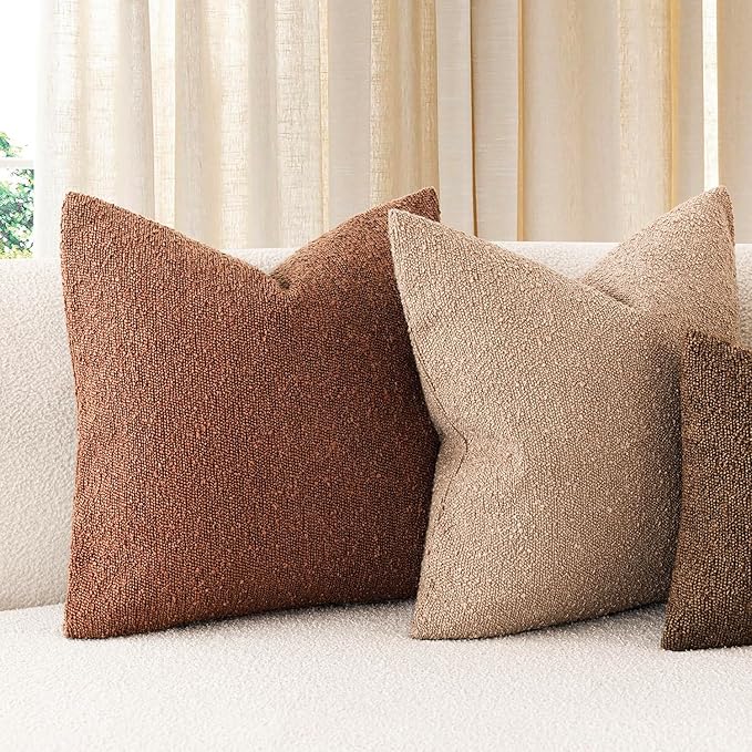 Foindtower Decorative Textured Boucle Throw Pillow Covers Accent Solid Pillow Cases Neutral Soft Cozy Couch Cushion Case for Chair Sofa Bedroom Living Room Home Decor 22x22 Inch,1PC,Red Taupe
