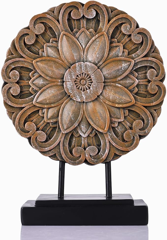 Wood-Colored Circular Petal Sculpture for Cabinet top Decoration, Modern Living Room Coffee Table Decoration, Office Bookshelves, Dining Table Centers, entryway entrances, and Coffee Table Tops.