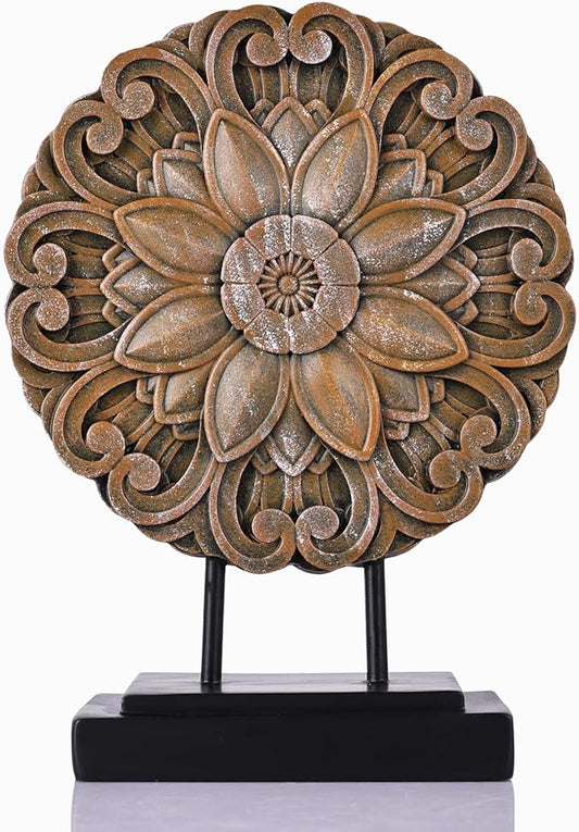Wood-Colored Circular Petal Sculpture for Cabinet top Decoration, Modern Living Room Coffee Table Decoration, Office Bookshelves, Dining Table Centers, entryway entrances, and Coffee Table Tops.