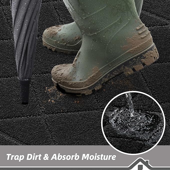 BEQHAUSE Dirt Trapper Door Mat 24" x 36", Doormat Non-Slip Entryway Rugs Washable, Dog Door Mat Stain Resistant and Absorbent Welcome Floor Mat for Front Back Door, Mud Wet Shoes & Paws, Black