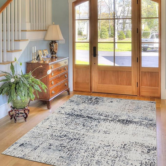 Domitapis Area Rug 4×6, Vintage Boho Rug,Ultra-Soft Low Pile, Washable, Non Slip,Stain Resistant Printed Carpet for Living Room Bedrooms Playroom Office Kitchen, Blue/Abstract
