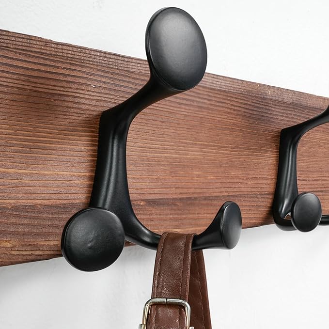 SKOLOO 24-Inch Wood Coat Rack Wall Mount with 4 Triple Hooks - Ideal for Family Entrances, Classrooms, and Pet Supplies Storage - Perfect Coat Hooks for Wall,Charred Golden Brown, Pack of 2