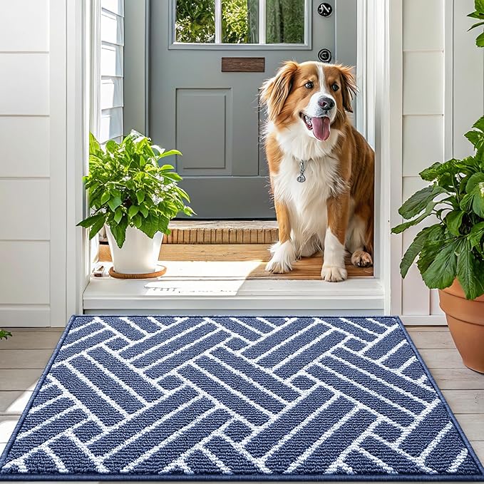 OLANLY Indoor Door Mat, 48x32 Inch, Dirt Resistant and Absorbent, Non-Slip Rubber Backing Floor Mats, Easy Clean Low-Profile Doormat for Entryway, Front Door, and Inside Entrance, Navy