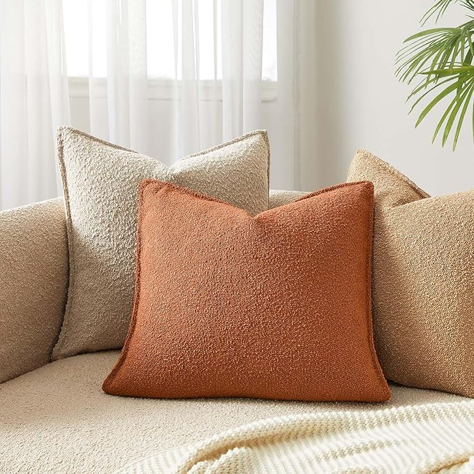 JUSPURBET Rust Decorative Pillow Covers 24x24 Set of 2 Throw Pillow Covers for Couch Sofa Bed Cozy Boucle Textured Cushion Covers Cases with Hidden Zipper for Living Room Home Decor