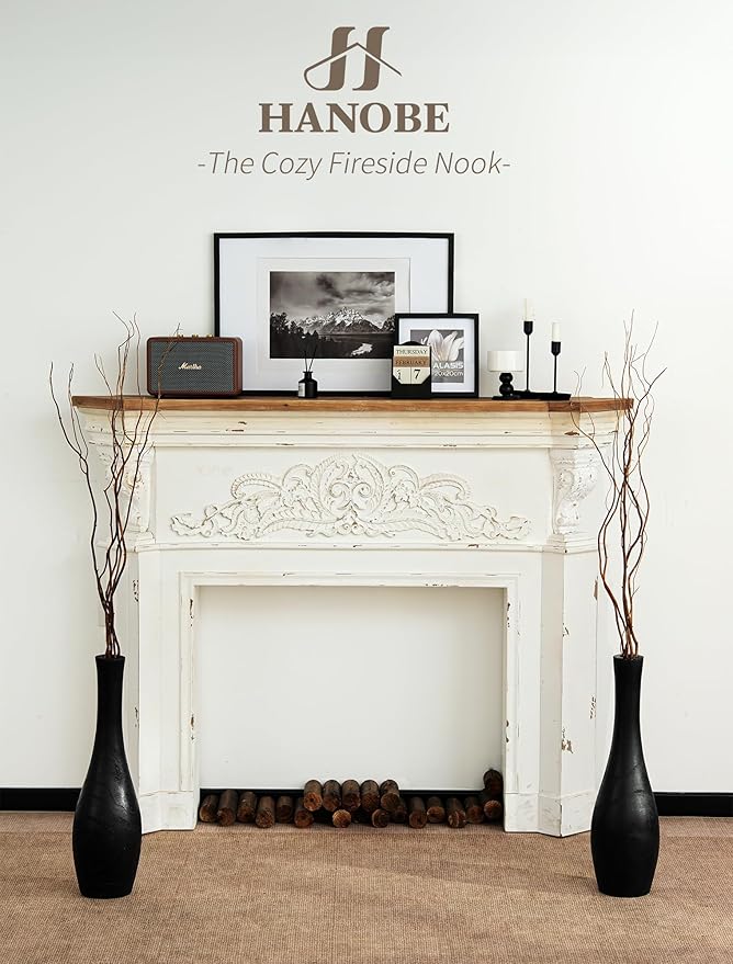 Hanobe Black Tall Floor Vase: 22 Inch Wooden Modern Decorative Vases for Living Room Bedroom Hallway Minimalist Large Standing Vase for Corner Fireplace Nook Decor
