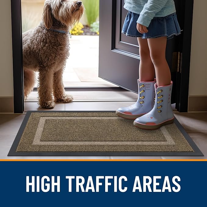 OLANLY Front Door Mat Indoor Outdoor Entrance, Waterproof All-Season, All-Weather Doormat, Sturdy Natural Rubber, Fade Resistant, Low Profile, Easy Clean Patio Porch Entryway Mat, 29.5x17, Brown