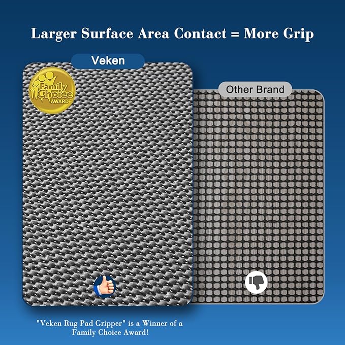 Veken 3x5 Ft Rug Pad Gripper for Hardwood Floors, Non Slip Rug Pads for Area Rugs, Thick Dark Grey Rug Grippers for Tile Floors, Under Carpet Anti Skid Mat, Keep Your Rugs Safe and in Place