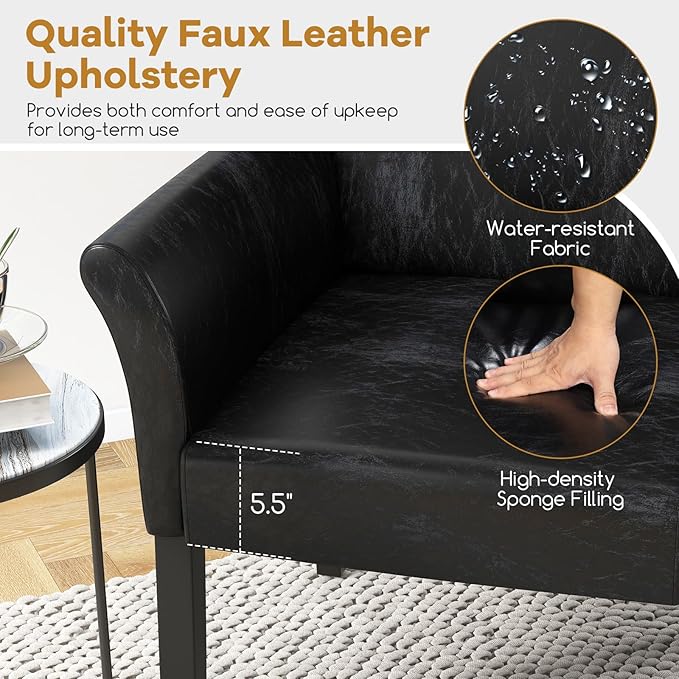 POWERSTONE Executive Accent Chair, PU Guest Chair Armchair with Wood Legs 5.5in Thick Cushion for Reception Waiting Room Living Room Single Sofa for Home Theater, PU Black
