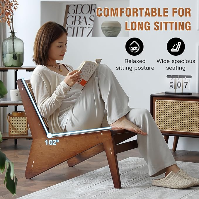 MBOOYOME Mid Century Modern Accent Chair for Living Room, Low Lounge Chair with Solid Wood Frame, Comfy Armchair for Bedroom and Balcony, Walnut
