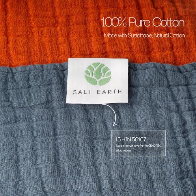 Salt Earth 100% Cotton Muslin Blanket, Gauze Blanket 50"X60" Throw with Tassel 6 Layered, Couch, Bed, Living Room, Home,Lightweight & All Season Blankets & Throws, Skin Friendly (Picante/Dark Slate)