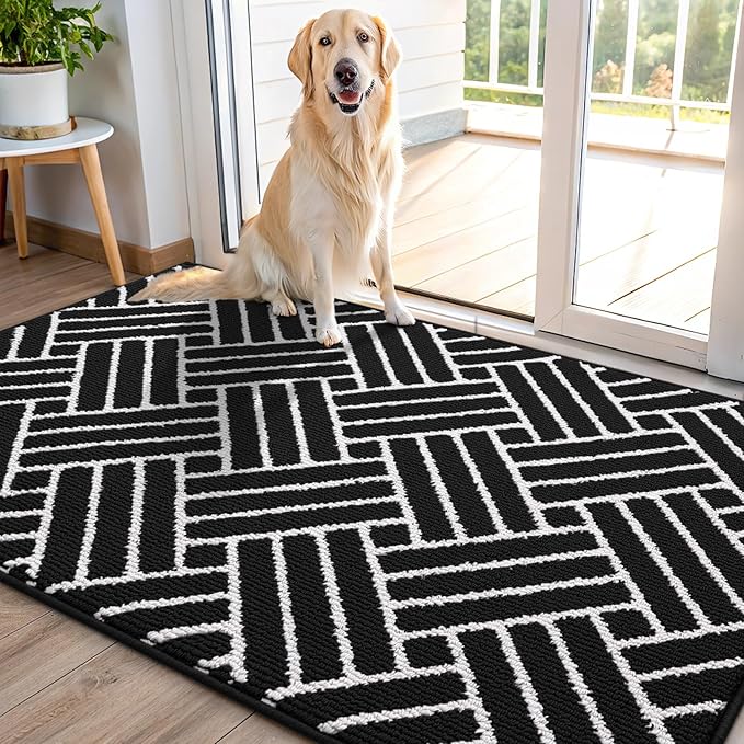 OLANLY Indoor Door Mat, 48x32 Inch, Dirt Resistant and Absorbent, Non-Slip Rubber Backing Floor Mats, Easy Clean Low-Profile Doormat for Entryway, Front Door, and Inside Entrance, Deep Black