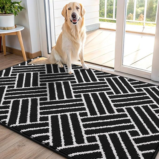 OLANLY Indoor Door Mat, 48x32 Inch, Dirt Resistant and Absorbent, Non-Slip Rubber Backing Floor Mats, Easy Clean Low-Profile Doormat for Entryway, Front Door, and Inside Entrance, Deep Black