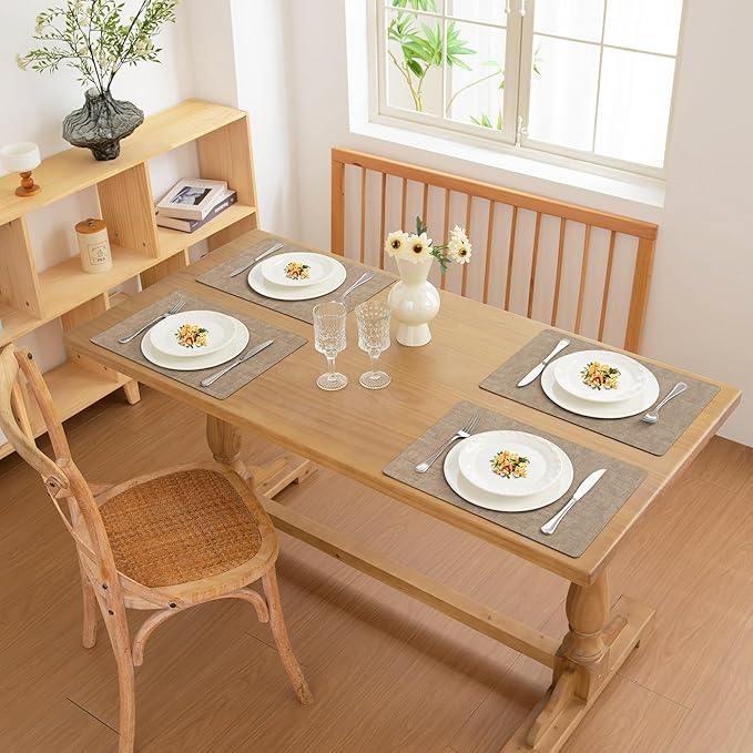 FROMHEART Faux Leather Placemats Set of 12–Waterproof,Heat/Oil Stain-Resistant PU Table Mat–Reversible,Non-Slip,Easy to Clean Place Mats for Kitchen,Dining,Indoor/Outdoor,(Light Coffee,11.8" x 17")