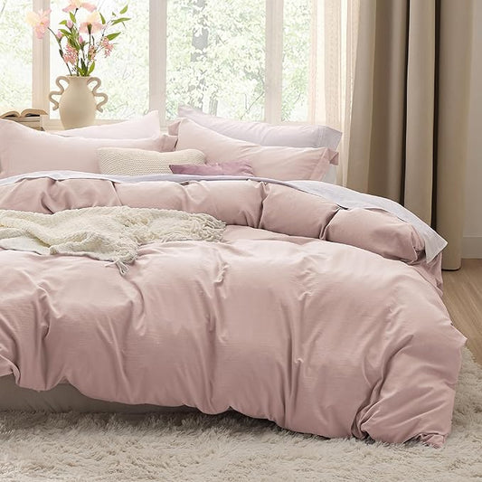 Bedsure Rose Pink Duvet Cover Full Size - 3 Pieces Prewashed Extra Soft Bedding Set, Includes 1 Duvet Cover 80x90 Inches with Zipper Closure & 2 Pillow Shams, Comforter Not Included