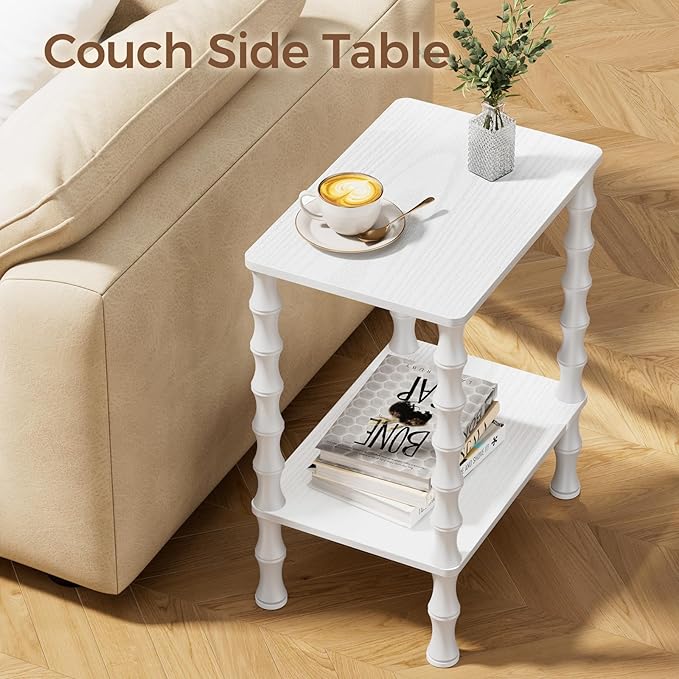 Side Table, 2-Tier End Table with Storage Shelf, Night Stand for Small Spaces, Modern Coffee Tables for Living Room, Bedroom (1, White)