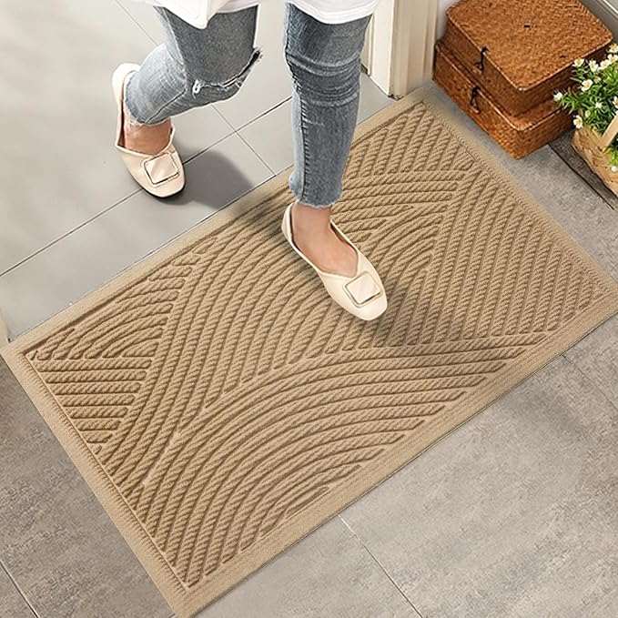 HIYARD Sturdy Front Door Mat, Absorbent Muddy Dirt Resist Welcome Door Mats Outdoor Indoor, Fade Resistant, Non-Slip Backing Entry Mat Low Profile Doormat for Entryway, 29×17, 2 Pack, Beige