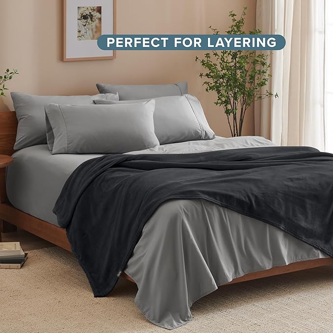 Bare Home Fleece Blanket - Throw Extra Long - Ultra-Soft Lightweight for Bed, Sofa, and Couch - Luxury Microplush - Cozy Warm Blanket (Throw XL, Black)