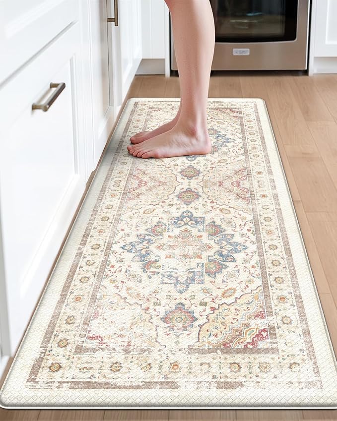 DEXI Kitchen Mats for Floor Cushioned, 23x59 Extra Large Wide Runner Rug Non Slip, Waterproof Soft Comfort Standing Padded Anti Fatigue Decorative, Light Beige
